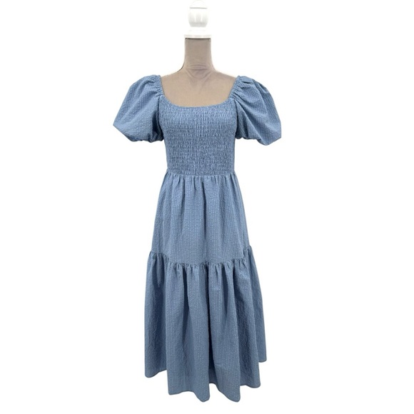 JessaKae Blue Gingham Cottagecore Smocked Midi Dress Puff Sleeve M - Picture 4 of 12